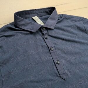 Lululemon Evolution Polo Jersey Mens M Blue Striped Activewear Golf Stretch